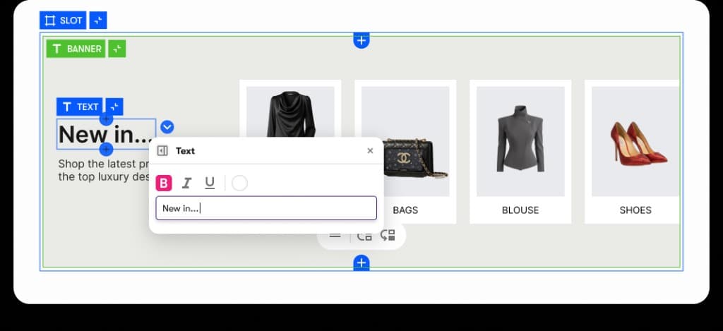 Inline text and layout editing in the live storefront preview